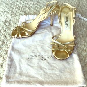 Jimmy Choo 3 1/2” Gold Sandals